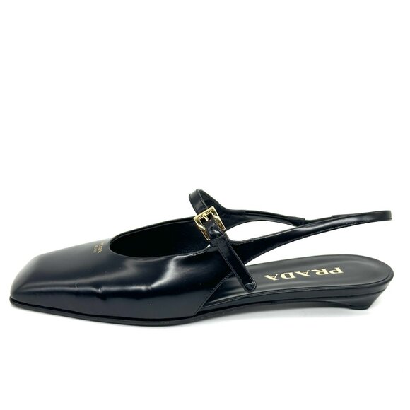 PRADA Modellerie Square Toe Mary Jane Leather Slingback Flat Sandals Shoes - Picture 5 of 16